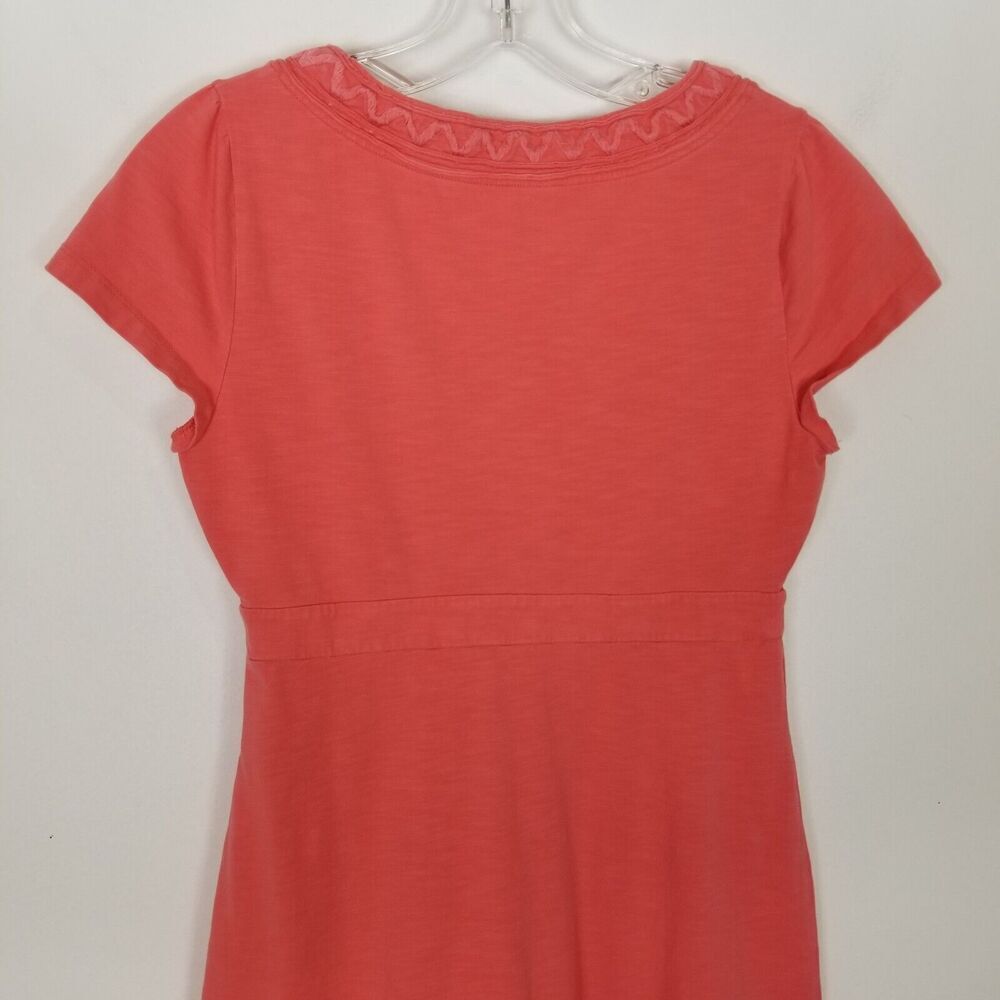 Boden Women Embroidered Trim Short Sleeve Dress Sz 6 L V Neck Stretchy Pink - Picture 5 of 8